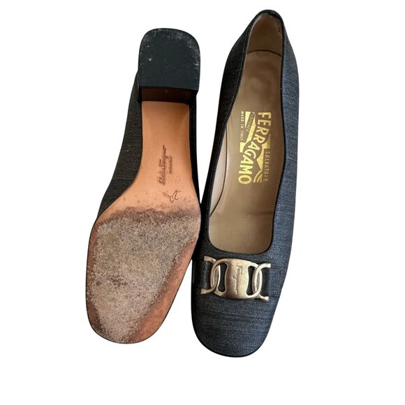 SALVATORE FERRAGAMO Vintage Gray Silk Kitten Heels Size 5.5 - Picture 7 of 10